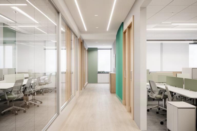 Reconfigured professional office with glazed meeting rooms, finished workstations and a clear circulation route